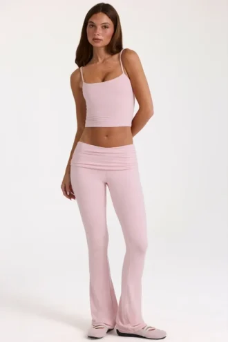 Pantaloni evazați cu talie medie din Modal, culoare Blush