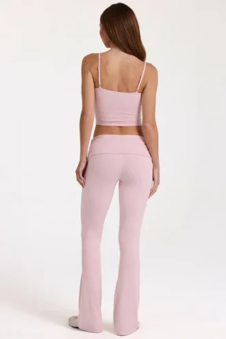 Pantaloni evazați cu talie medie din Modal, culoare Blush