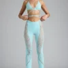Pantaloni evazați cu talie medie și ornamente Stevie, în culoarea albastru gheață Pantaloni evazați cu talie medie și ornamente Stevie, în culoarea albastru gheață