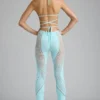 Pantaloni evazați cu talie medie și ornamente Stevie, în culoarea albastru gheață Pantaloni evazați cu talie medie și ornamente Stevie, în culoarea albastru gheață