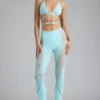 Pantaloni evazați cu talie medie și ornamente Stevie, în culoarea albastru gheață Pantaloni evazați cu talie medie și ornamente Stevie, în culoarea albastru gheață