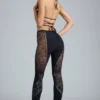 Pantaloni evazați cu talie medie și ornamente Stevie, negri Pantaloni evazați cu talie medie și ornamente Stevie, negri