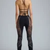 Pantaloni evazați cu talie medie și ornamente Stevie, negri Pantaloni evazați cu talie medie și ornamente Stevie, negri