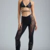 Pantaloni evazați cu talie medie și ornamente Stevie, negri Pantaloni evazați cu talie medie și ornamente Stevie, negri