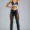 Pantaloni evazați cu talie medie și ornamente Stevie, negri Pantaloni evazați cu talie medie și ornamente Stevie, negri