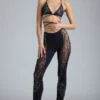 Pantaloni evazați cu talie medie și ornamente Stevie, negri Pantaloni evazați cu talie medie și ornamente Stevie, negri