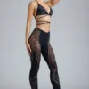 Pantaloni evazați cu talie medie și ornamente Stevie, negri Pantaloni evazați cu talie medie și ornamente Stevie, negri