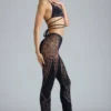 Pantaloni evazați cu talie medie și ornamente Stevie, negri Pantaloni evazați cu talie medie și ornamente Stevie, negri