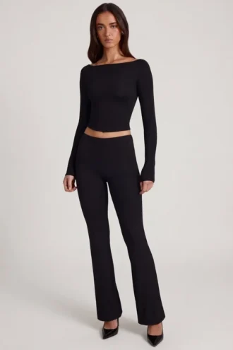 Pantaloni evazați cu talie medie Vevina Modal, negri Pantaloni evazați cu talie medie Vevina Modal, negri
