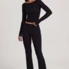 Pantaloni evazați cu talie medie Vevina Modal, negri Pantaloni evazați cu talie medie Vevina Modal, negri