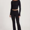 Pantaloni evazați cu talie medie Vevina Modal, negri Pantaloni evazați cu talie medie Vevina Modal, negri