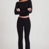 Pantaloni evazați cu talie medie Vevina Modal, negri Pantaloni evazați cu talie medie Vevina Modal, negri