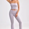 Pantaloni evazați cu tiv pliat, din tricot gros, în nuanța Dusty Lavender Pantaloni evazați cu tiv pliat, din tricot gros, în nuanța Dusty Lavender