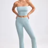 Pantaloni evazați cu tiv pliat din tricot gros, în nuanța Dusty Teal Pantaloni evazați cu tiv pliat din tricot gros, în nuanța Dusty Teal