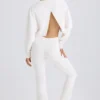 Pantaloni evazați din jersey de bumbac texturat, de culoare albă Pantaloni evazați din jersey de bumbac texturat, de culoare albă