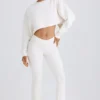 Pantaloni evazați din jersey de bumbac texturat, de culoare albă Pantaloni evazați din jersey de bumbac texturat, de culoare albă