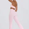 Pantaloni evazați din jersey periat, cu volane, în nuanța roz pal melanj Pantaloni evazați din jersey periat, cu volane, în nuanța roz pal melanj