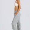 Pantaloni joggers cu talie medie și croi drept, în culoarea gri melanj Pantaloni joggers cu talie medie și croi drept, în culoarea gri melanj