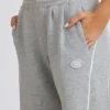 Pantaloni joggers cu talie medie și croi drept, în culoarea gri melanj Pantaloni joggers cu talie medie și croi drept, în culoarea gri melanj