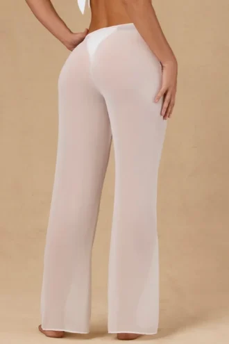 Pantaloni largi cu legătură în față Hydra, de culoare albă