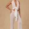 Pantaloni largi cu legătură în față Hydra, de culoare albă Pantaloni largi cu legătură în față Hydra, de culoare albă