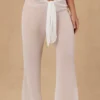 Pantaloni largi cu legătură în față Hydra, de culoare albă Pantaloni largi cu legătură în față Hydra, de culoare albă