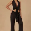 Pantaloni largi cu legătură în față Hydra, negri Pantaloni largi cu legătură în față Hydra, negri