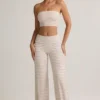 Pantaloni largi cu talie înaltă Melida Modal Foldover în dungi roz și galbene