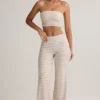 Pantaloni largi cu talie înaltă Melida Modal Foldover în dungi roz și galbene