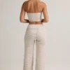 Pantaloni largi cu talie înaltă Melida Modal Foldover în dungi roz și galbene