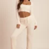 Pantaloni largi din tricot pufos Safia, culoare ivoriu Pantaloni largi din tricot pufos Safia, culoare ivoriu