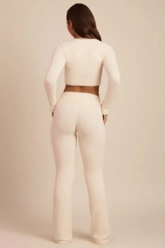 Pantaloni largi din tricot pufos Safia, culoare ivoriu