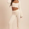 Pantaloni largi din tricot pufos Safia, culoare ivoriu Pantaloni largi din tricot pufos Safia, culoare ivoriu