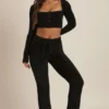 Pantaloni largi din tricot pufos Safia, negri Pantaloni largi din tricot pufos Safia, negri