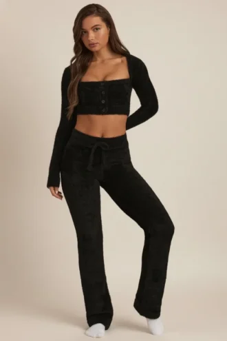 Pantaloni largi din tricot pufos Safia, negri