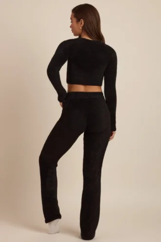 Pantaloni largi din tricot pufos Safia, negri