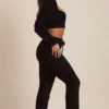 Pantaloni largi din tricot pufos Safia, negri Pantaloni largi din tricot pufos Safia, negri