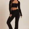 Pantaloni largi din tricot pufos Safia, negri Pantaloni largi din tricot pufos Safia, negri