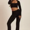 Pantaloni largi din tricot pufos Safia, negri Pantaloni largi din tricot pufos Safia, negri