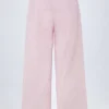 Pantaloni Piran din poplin de bumbac cu croi larg, cu dungi roz