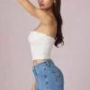 Pantaloni scurți Beata cu talie înaltă și croi în A, spălare albastru mediu Pantaloni scurți Beata cu talie înaltă și croi în A, spălare albastru mediu