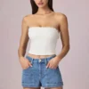 Pantaloni scurți Beata cu talie înaltă și croi în A, spălare albastru mediu Pantaloni scurți Beata cu talie înaltă și croi în A, spălare albastru mediu