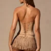 Pantaloni scurți cu talie joasă și franjuri Meliora, culoare bej Pantaloni scurți cu talie joasă și franjuri Meliora, culoare bej