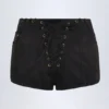 Pantaloni scurți cu talie medie și șireturi Parva, negri Pantaloni scurți cu talie medie și șireturi Parva, negri