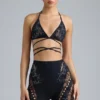 Pantaloni scurți cu talie înaltă și ornamente Bonnie, negri Pantaloni scurți cu talie înaltă și ornamente Bonnie, negri