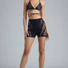 Pantaloni scurți cu talie înaltă și ornamente Bonnie, negri Pantaloni scurți cu talie înaltă și ornamente Bonnie, negri
