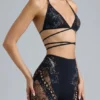 Pantaloni scurți cu talie înaltă și ornamente Bonnie, negri Pantaloni scurți cu talie înaltă și ornamente Bonnie, negri