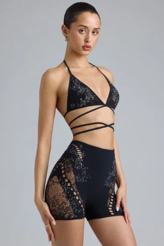pantaloni scuri cu talie nalt i ornamente bonnie negri 9 330x495 - Top de bikini cu bretele &icirc;ncrucișate și ornamente Liberty, negru