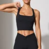 Pantaloni scurți cu talie răsucită și buzunare, negru Pantaloni scurți cu talie răsucită și buzunare, negru