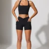 Pantaloni scurți cu talie răsucită și buzunare, negru Pantaloni scurți cu talie răsucită și buzunare, negru